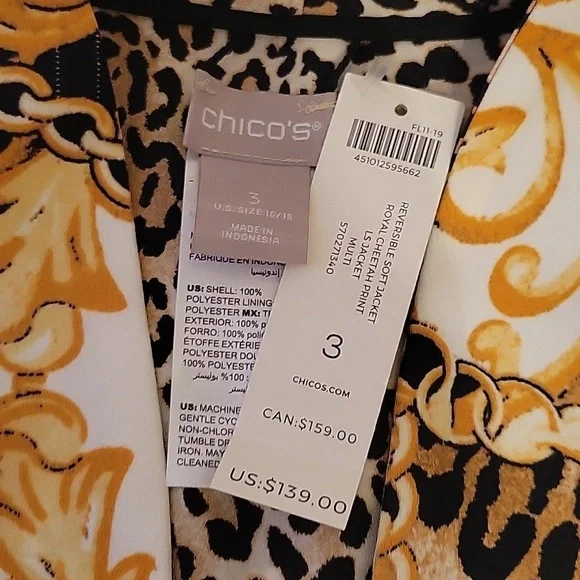 Chicos NWT reversible 3/4 length sleeve jacket sz 3 - Picture 3 of 6